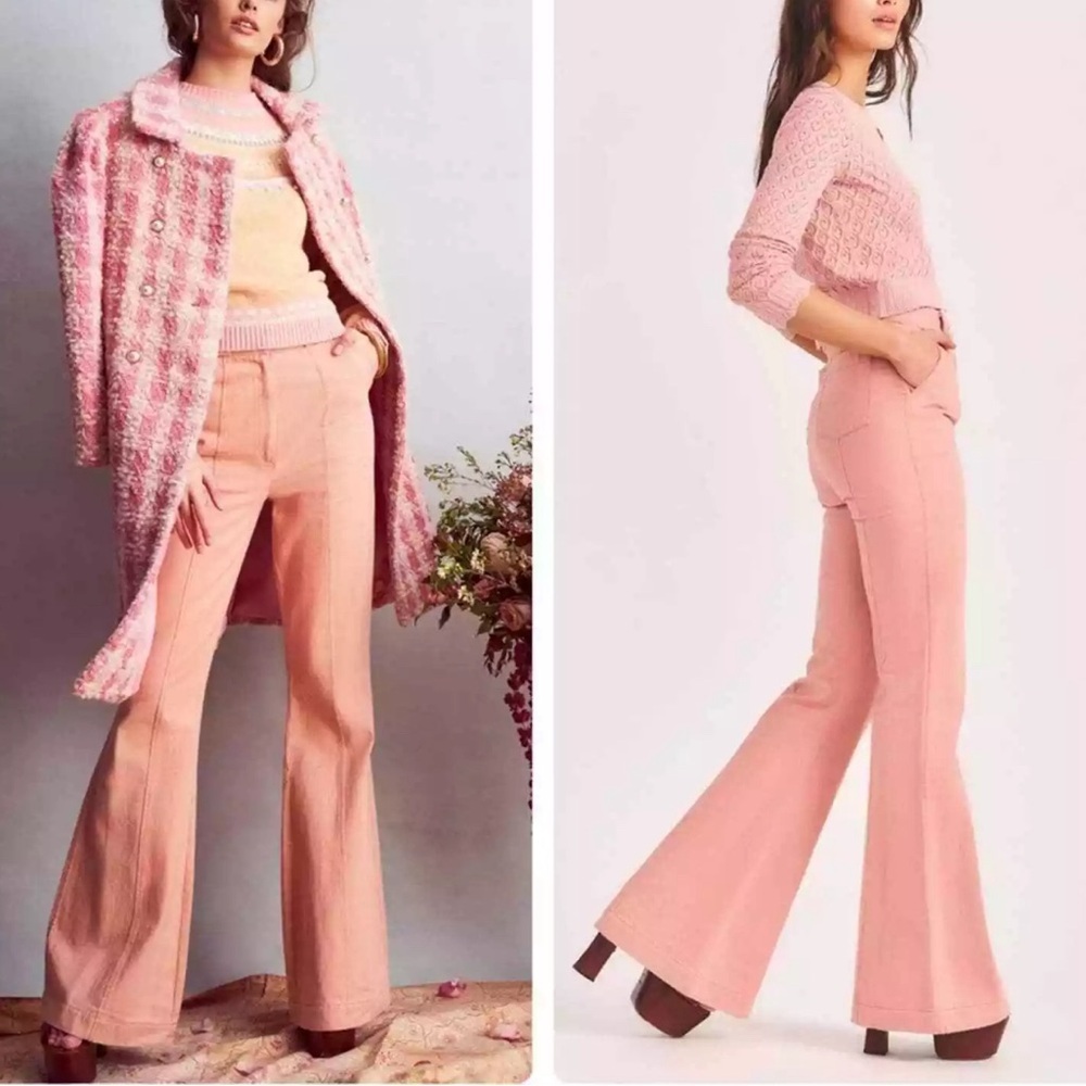 NWT LoveShackFancy, Meyerson Flared Pants, Size 4 in Tuscany Pink